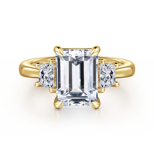 14K Yellow Gold Trapezoid Cut Three Stone Diamond Engagement Ring — Gabriel & Co. ER16220E12Y43JJ; center stone shown for illustration, not included
