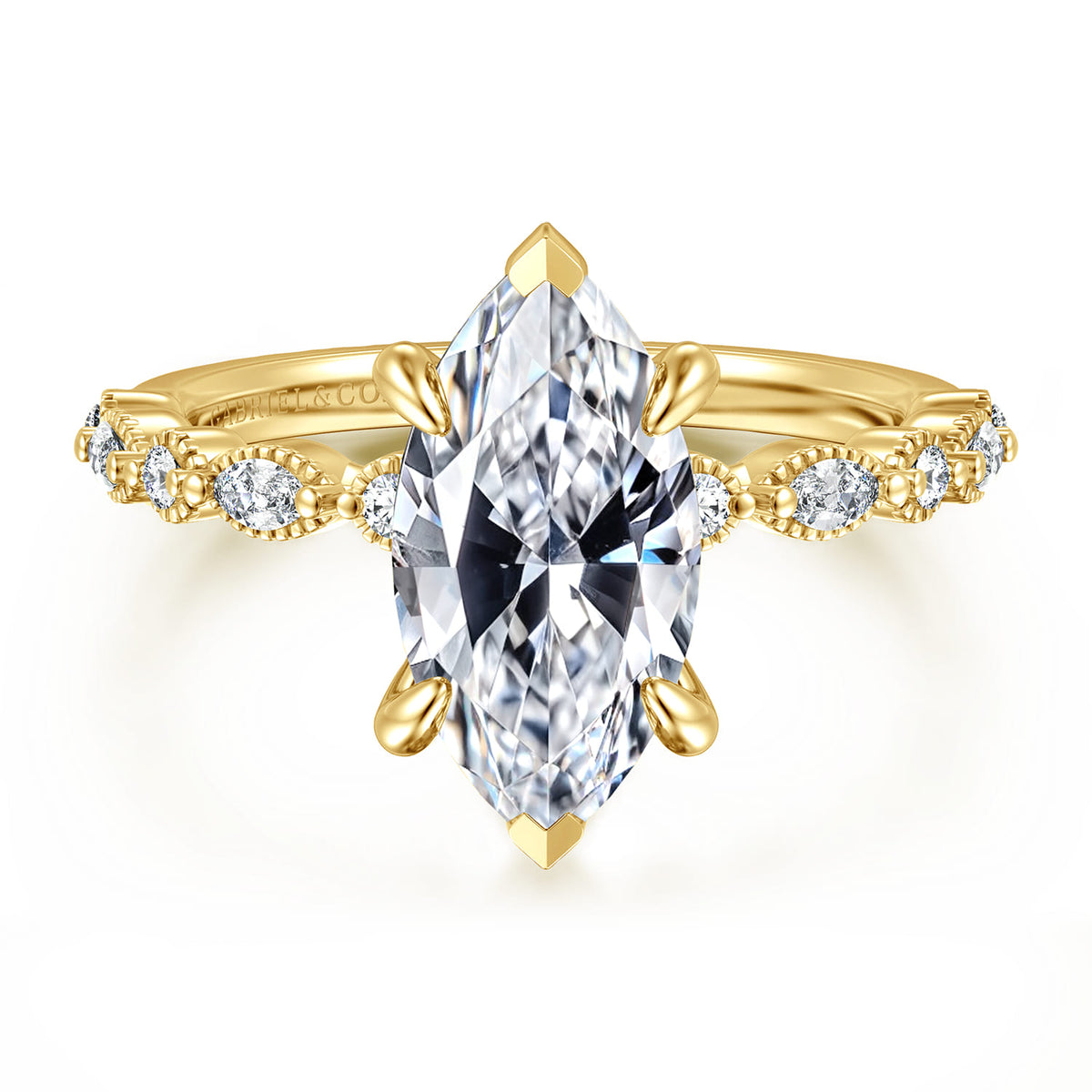 14K Yellow Gold Marquise Shape Diamond Engagement Ring — Gabriel & Co. ER16233M8Y44JJ; center stone shown for illustration, not included