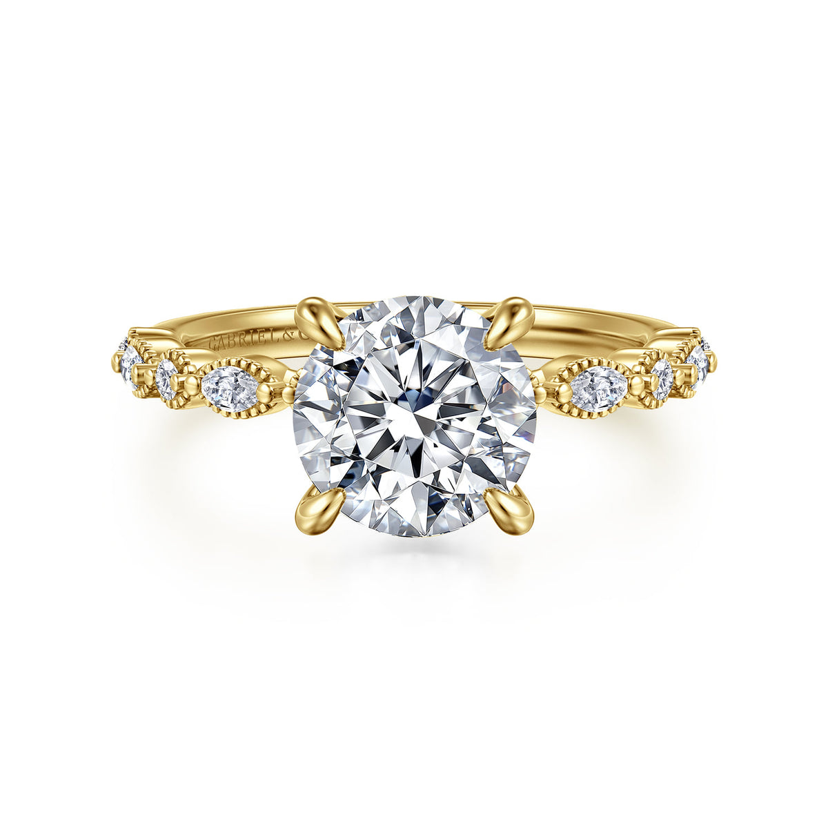 14K Yellow Gold Round Diamond Engagement Ring — Gabriel & Co. ER16233R8Y44JJ; center stone shown for illustration, not included