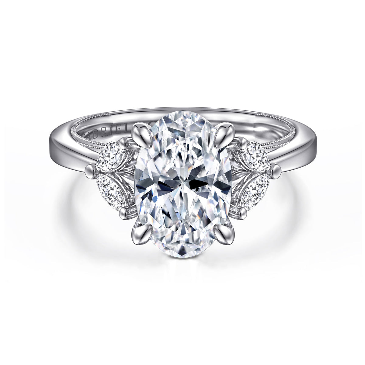 14K White Gold Oval Diamond Engagement Ring — Gabriel & Co. ER16244O10W44JJ; center stone shown for illustration, not included