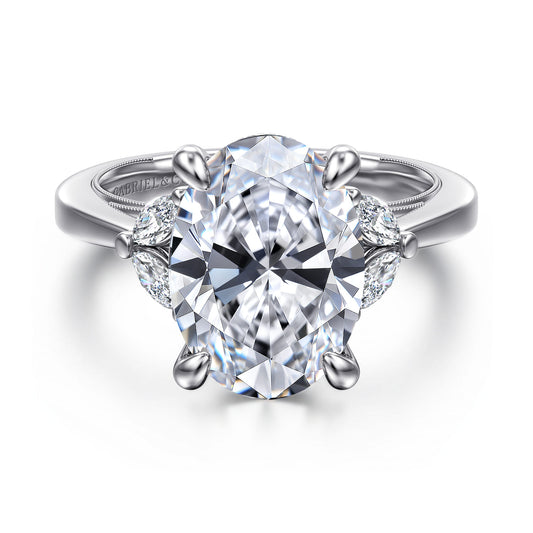 14K White Gold Oval Diamond Engagement Ring — Gabriel & Co. ER16244O18W44JJ; center stone shown for illustration, not included