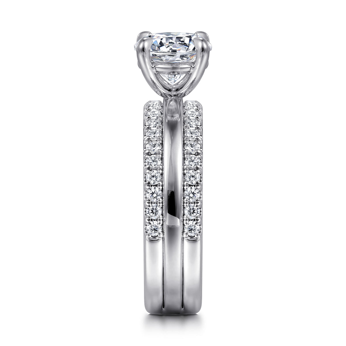 14K White Gold Round Diamond Engagement Ring — Gabriel & Co. ER16245R6W44JJ; center stone shown for illustration, not included