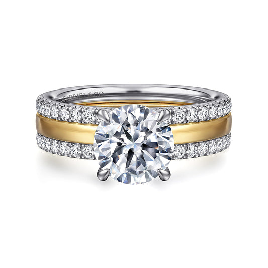 14K White-Yellow Gold Round Diamond Engagement Ring — Gabriel & Co. ER16245R8M44JJ; center stone shown for illustration, not included
