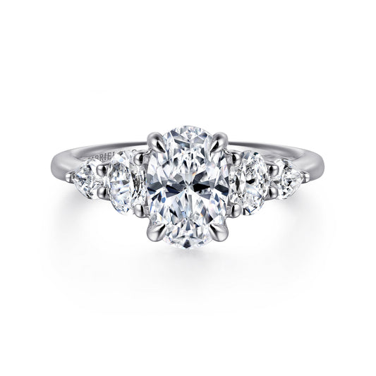 14K White Gold Oval Five Stone Diamond Engagement Ring — ER16279O6W44JJ; center stone shown for illustration, not included