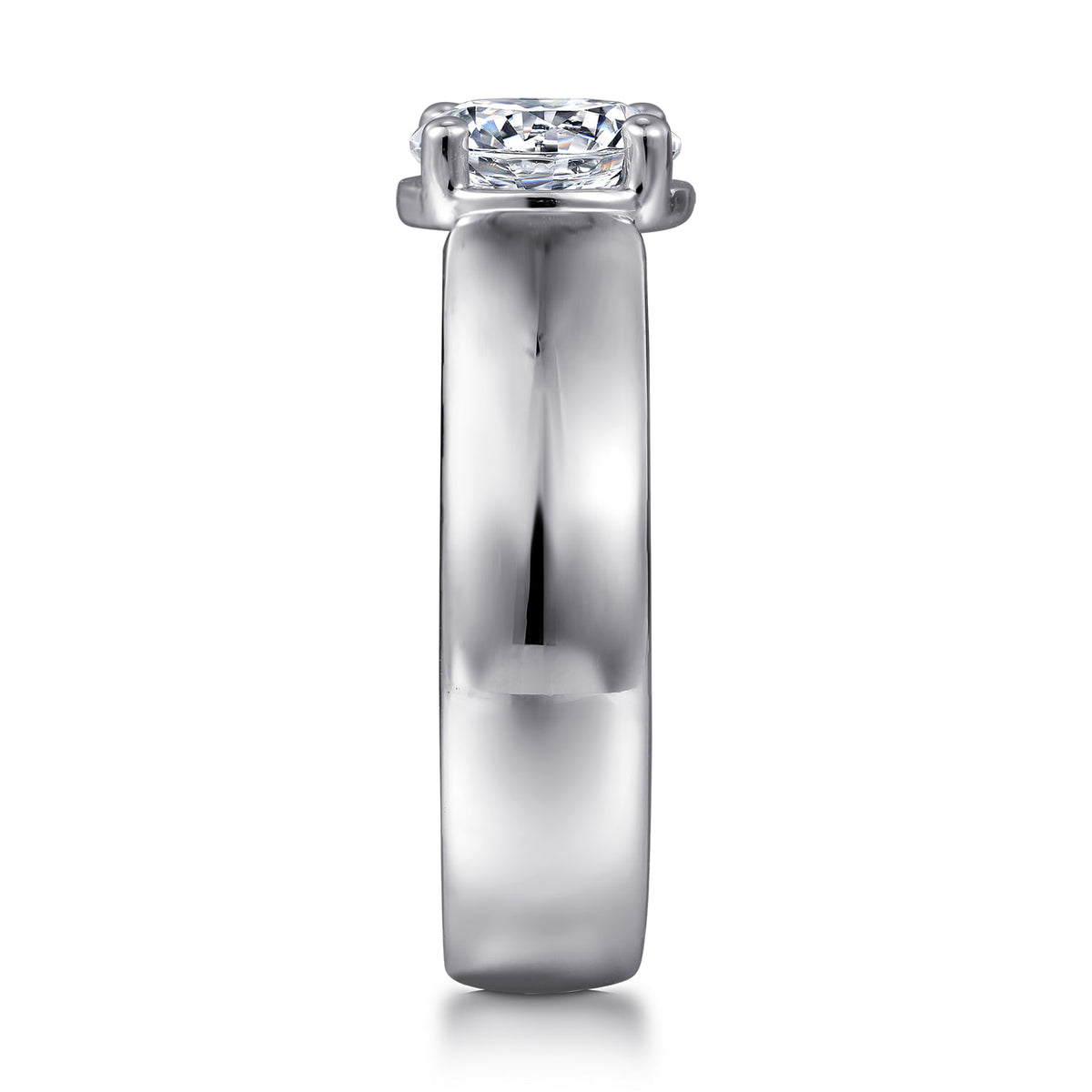 14K White Gold Bezel Prong Wide Band Round Diamond Engagement Ring — Gabriel & Co. ER16304R6W44JJ; center stone shown for illustration, not included