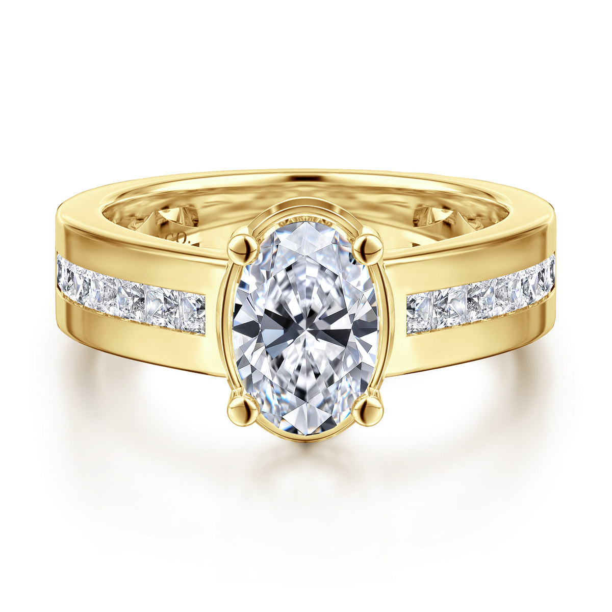 14K Yellow Gold Wide Band Oval Diamond Engagement Ring — ER16328O6Y44JJ; center stone shown for illustration, not included