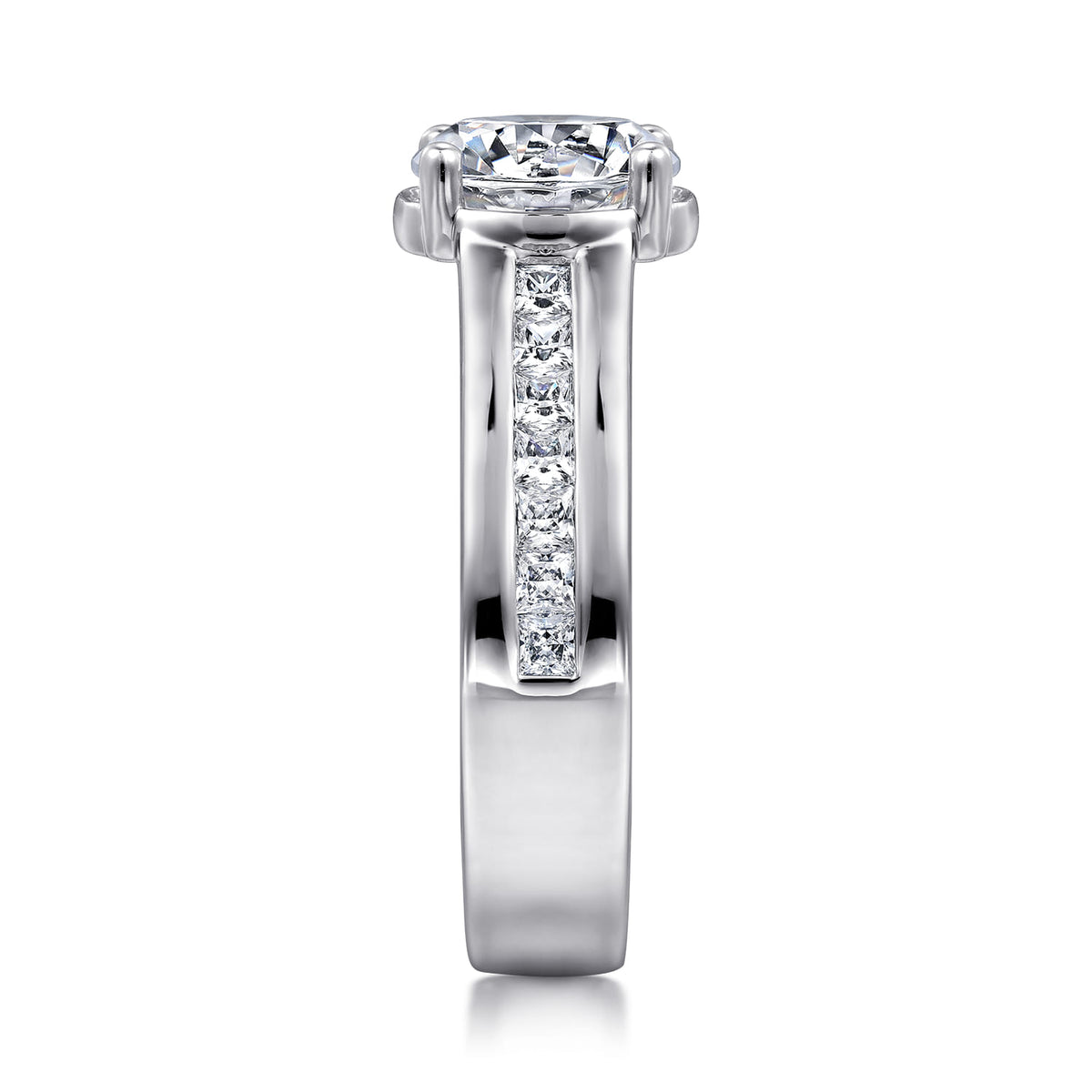 14K White Gold Wide Band Round Diamond Engagement Ring — Gabriel & Co. ER16328R6W44JJ; center stone shown for illustration, not included