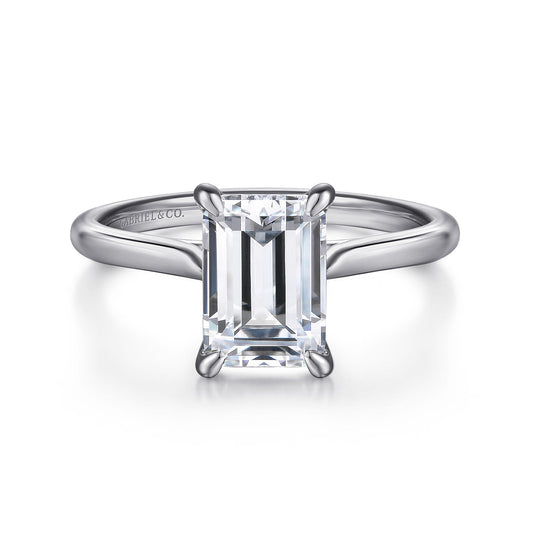 14K White Gold Emerald Cut Solitaire Diamond Engagement Ring — Gabriel & Co. ER16336E8W4JJJ; center stone shown for illustration, not included