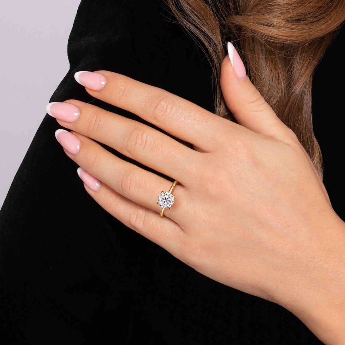 14K Yellow Gold Round Diamond Engagement Ring — Gabriel & Co. ER16339R8Y44JJ; center stone shown for illustration, not included