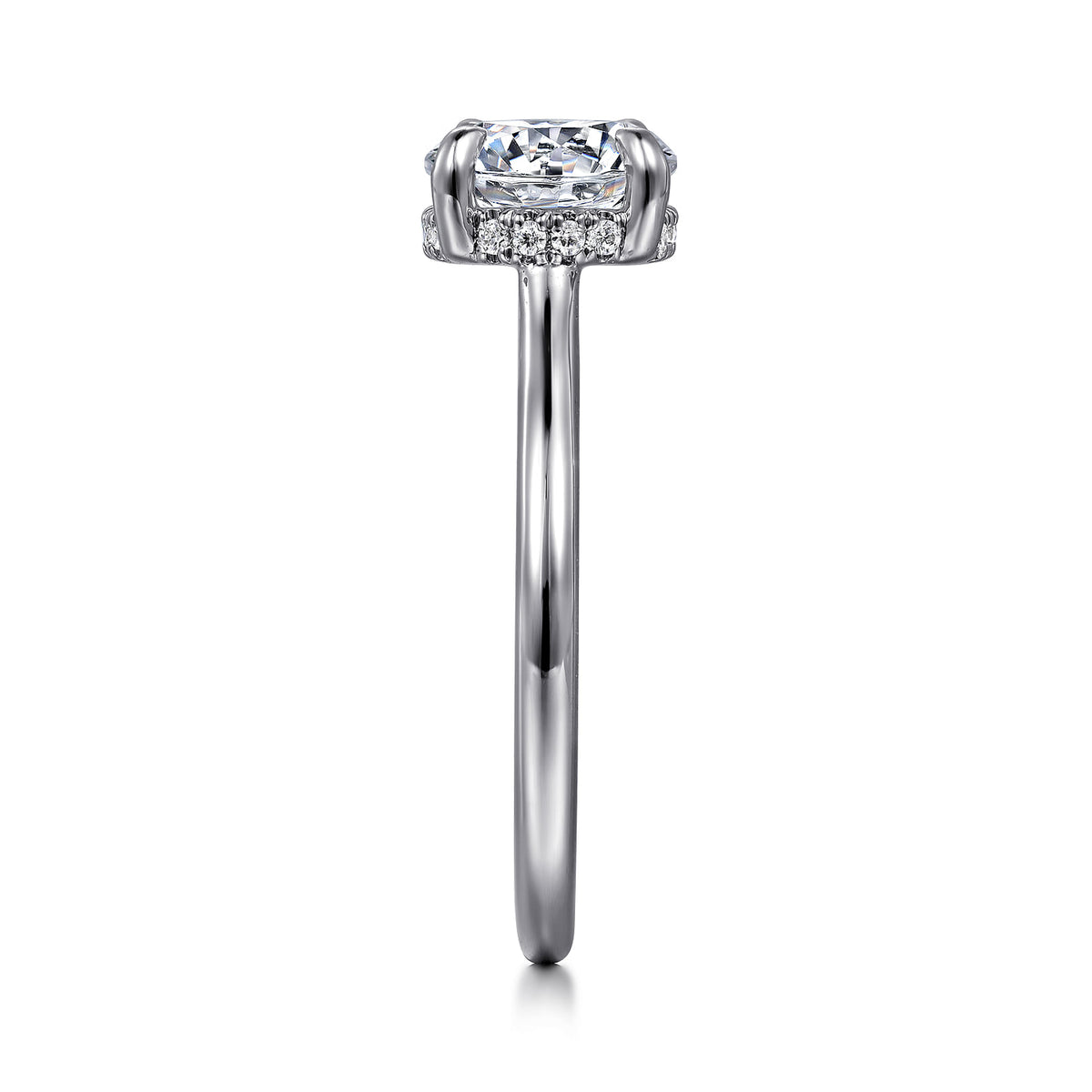 14K White Gold Round Diamond Engagement Ring — Gabriel & Co. ER16340R6W44JJ; center stone shown for illustration, not included