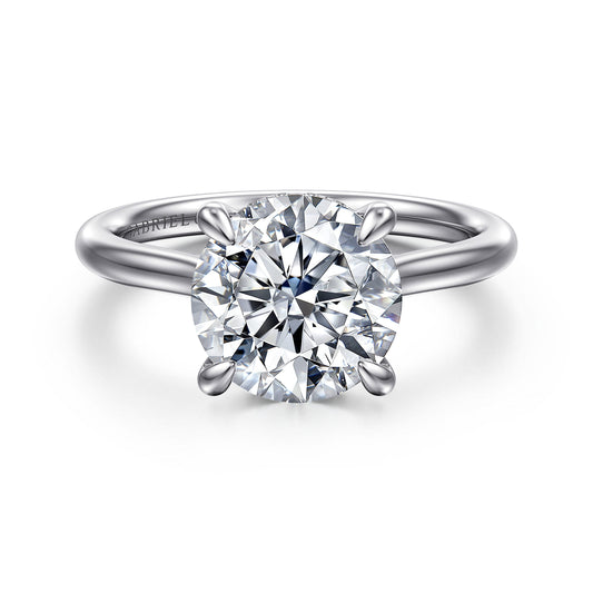 14K White Gold Round Solitaire Diamond Engagement Ring — ER16356R12W44JJ; center stone shown for illustration, not included