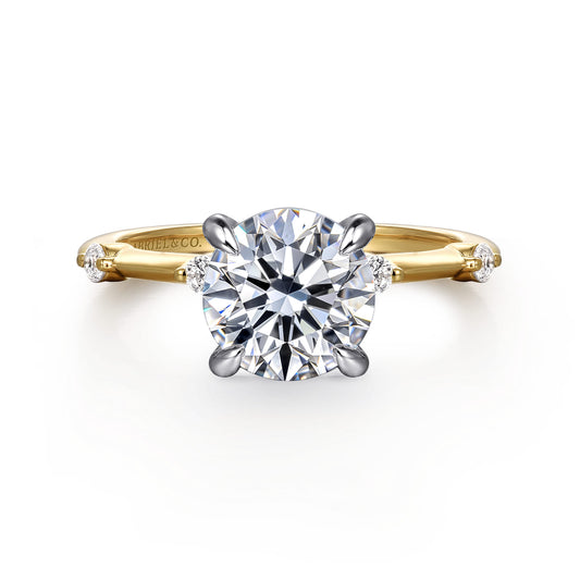 14K White -Yellow Gold Round Diamond Engagement Ring — Gabriel & Co. ER16431R8M44JJ; center stone shown for illustration, not included