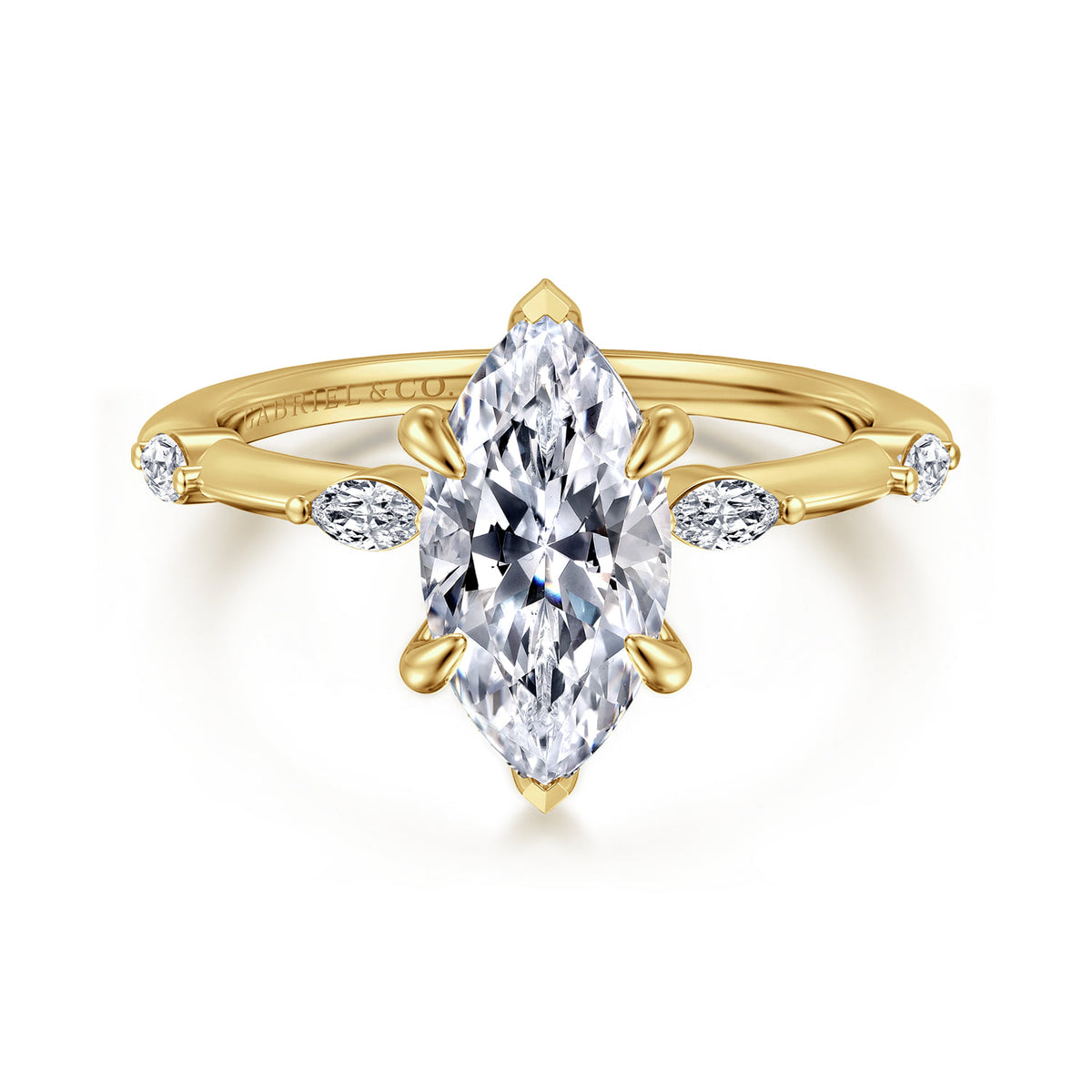 14K Yellow Gold Marquise Shape Diamond Engagement Ring — Gabriel & Co. ER16432M6Y43JJ; center stone shown for illustration, not included