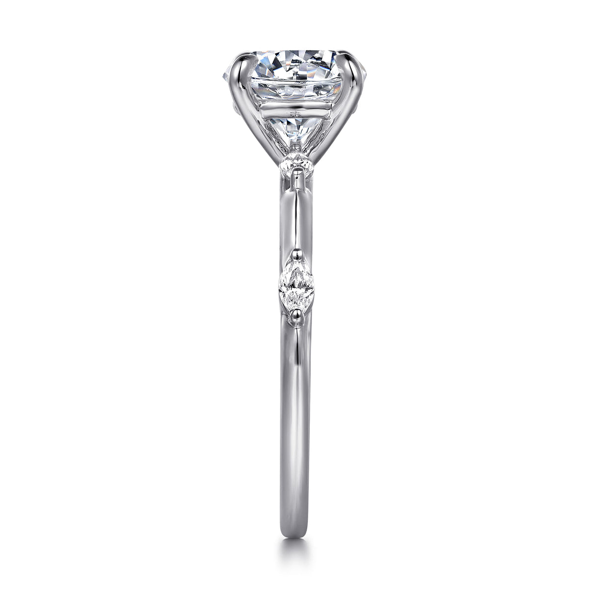14K White Gold Round Diamond Engagement Ring — Gabriel & Co. ER16432R6W43JJ; center stone shown for illustration, not included