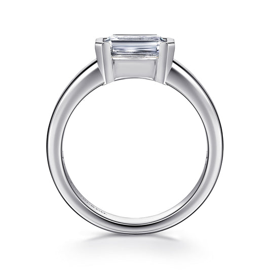 14K White Gold Half Bezel East West Emerald Cut Diamond Engagement Ring — Gabriel & Co. ER16433E6W4JJJ; center stone shown for illustration, not included