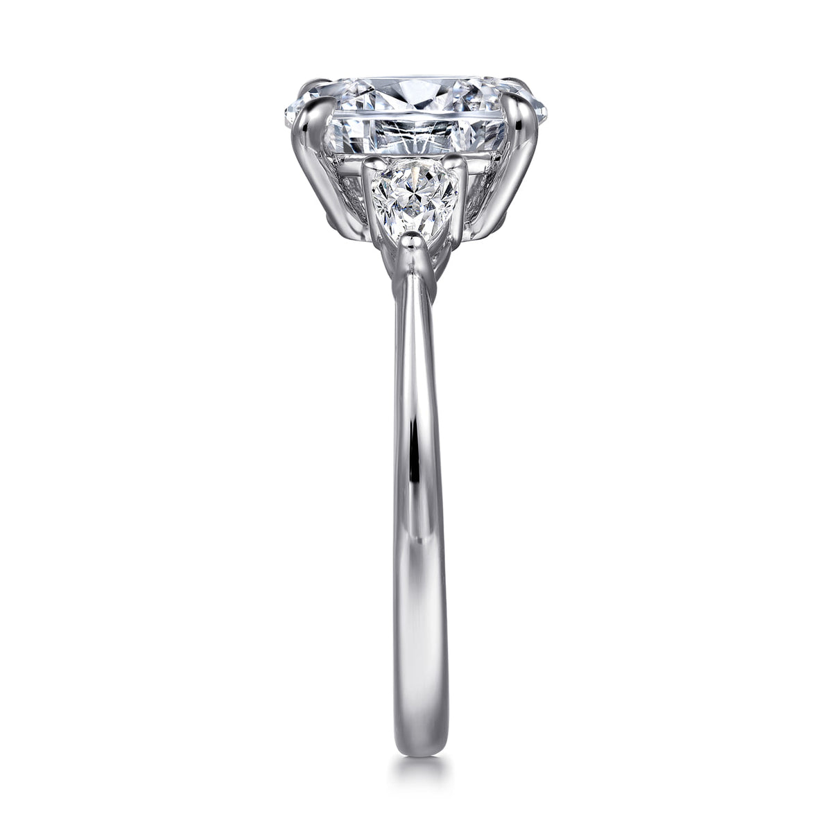 14K White Gold Oval Three Stone Diamond Engagement Ring — Gabriel & Co. ER16437O6W44JJ; center stone shown for illustration, not included