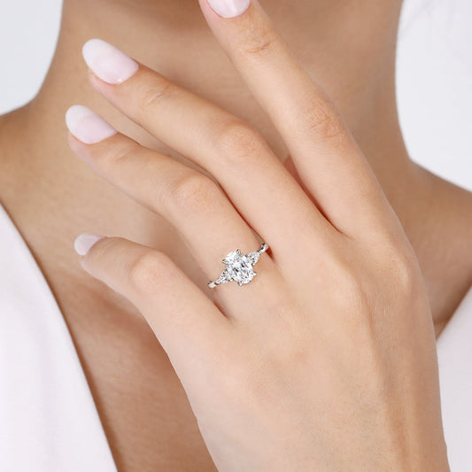14K White Gold Oval Three Stone Diamond Engagement Ring — Gabriel & Co. ER16437O6W44JJ; center stone shown for illustration, not included