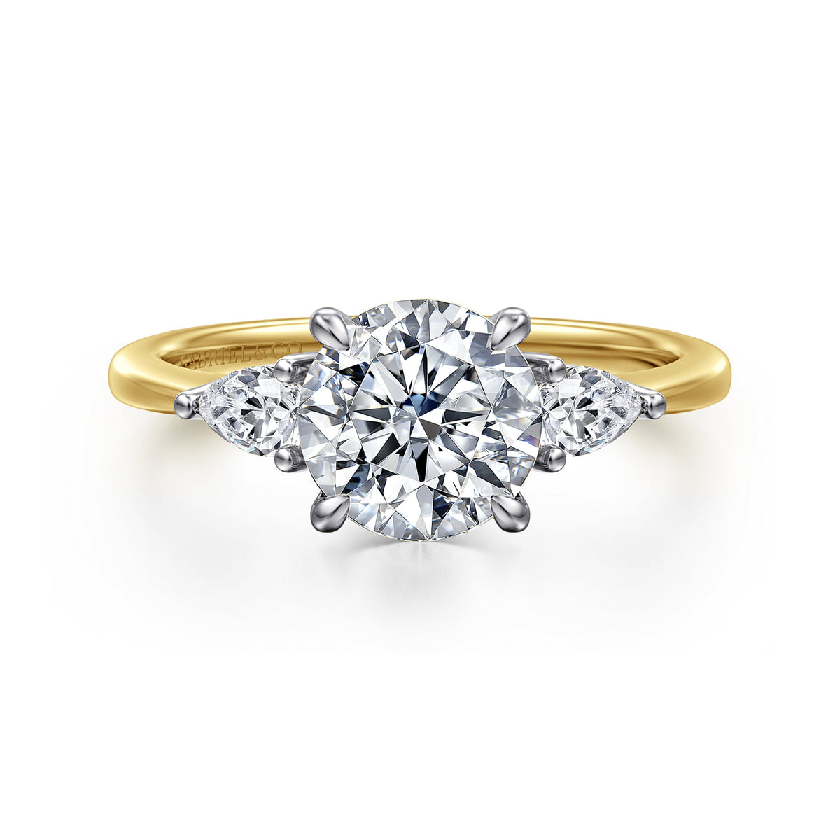 14K White-Yellow Gold Round Three Stone Diamond Engagement Ring — ER16437R6M44JJ; center stone shown for illustration, not included