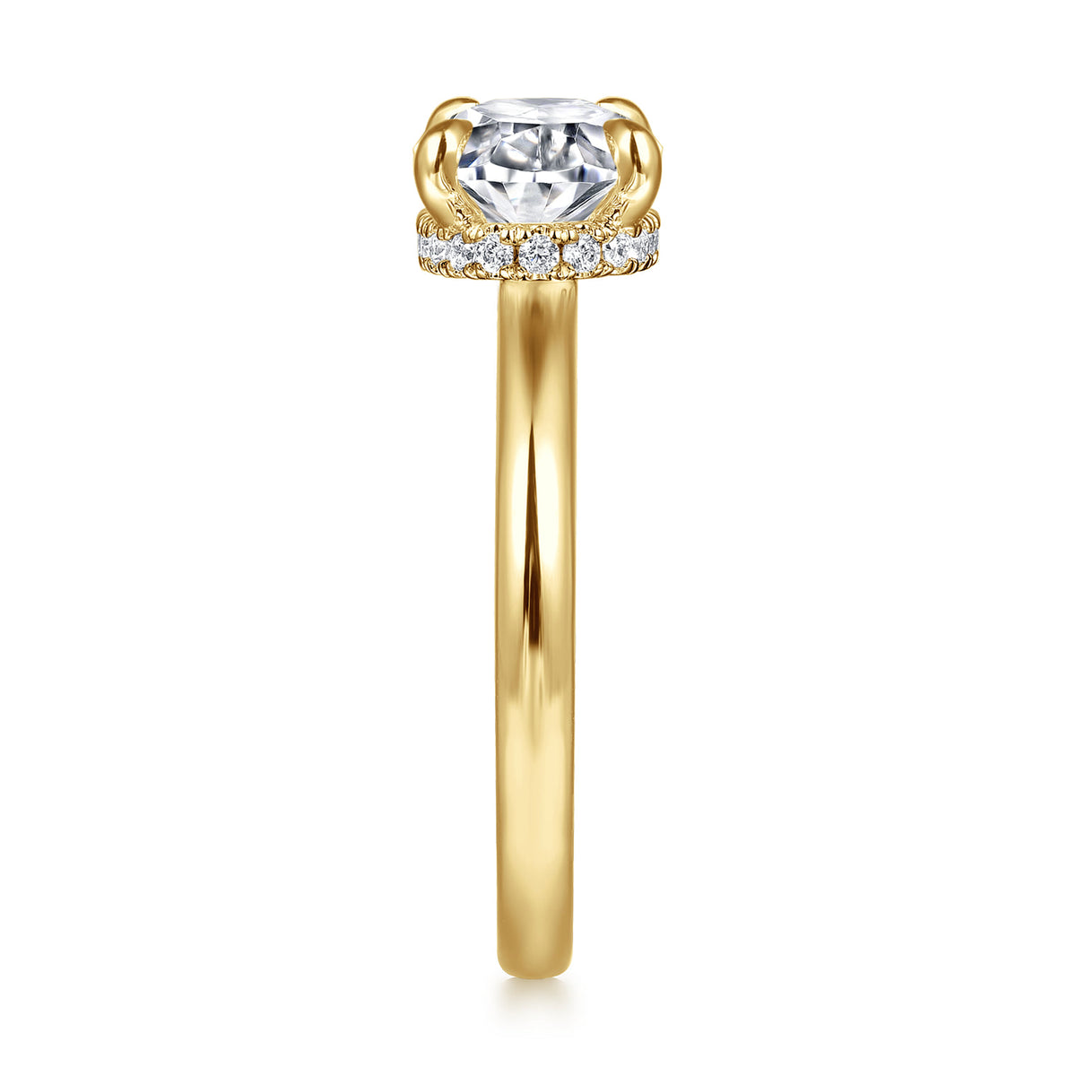14K Yellow Gold East West Oval Diamond Engagement Ring — Gabriel & Co. ER16476O8Y44JJ; center stone shown for illustration, not included