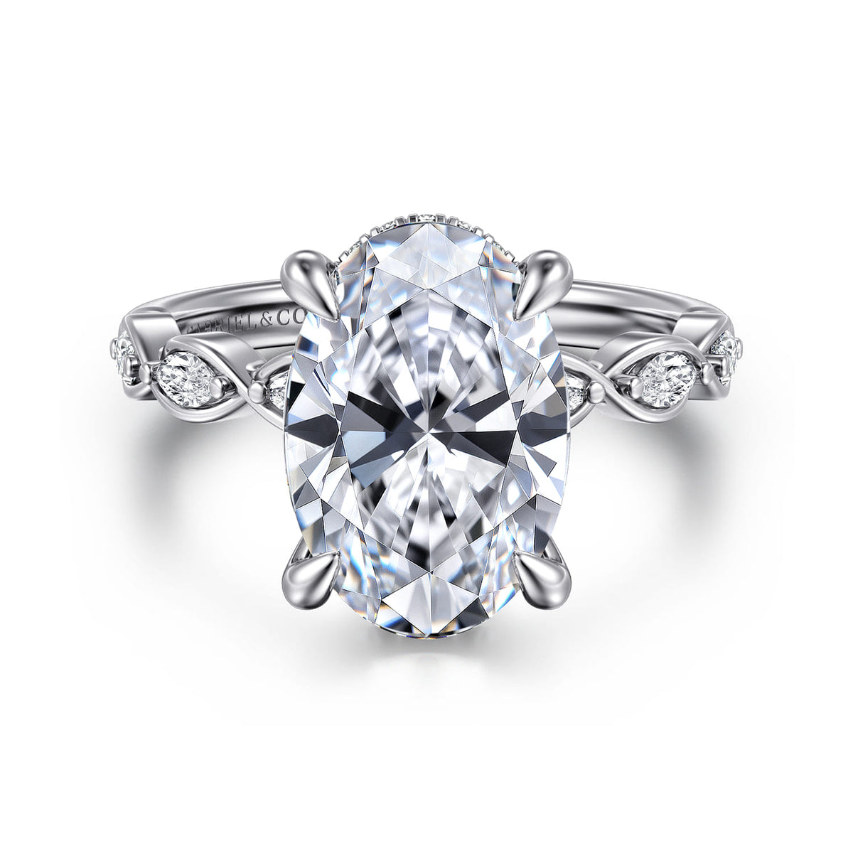 14K White Gold Oval Diamond Engagement Ring — Gabriel & Co. ER16505O16W44JJ; center stone shown for illustration, not included