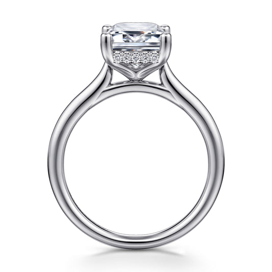 14K White Gold Emerald Cut Solitaire Diamond Engagement Ring — Gabriel & Co. ER16512E12W44JJ; center stone shown for illustration, not included