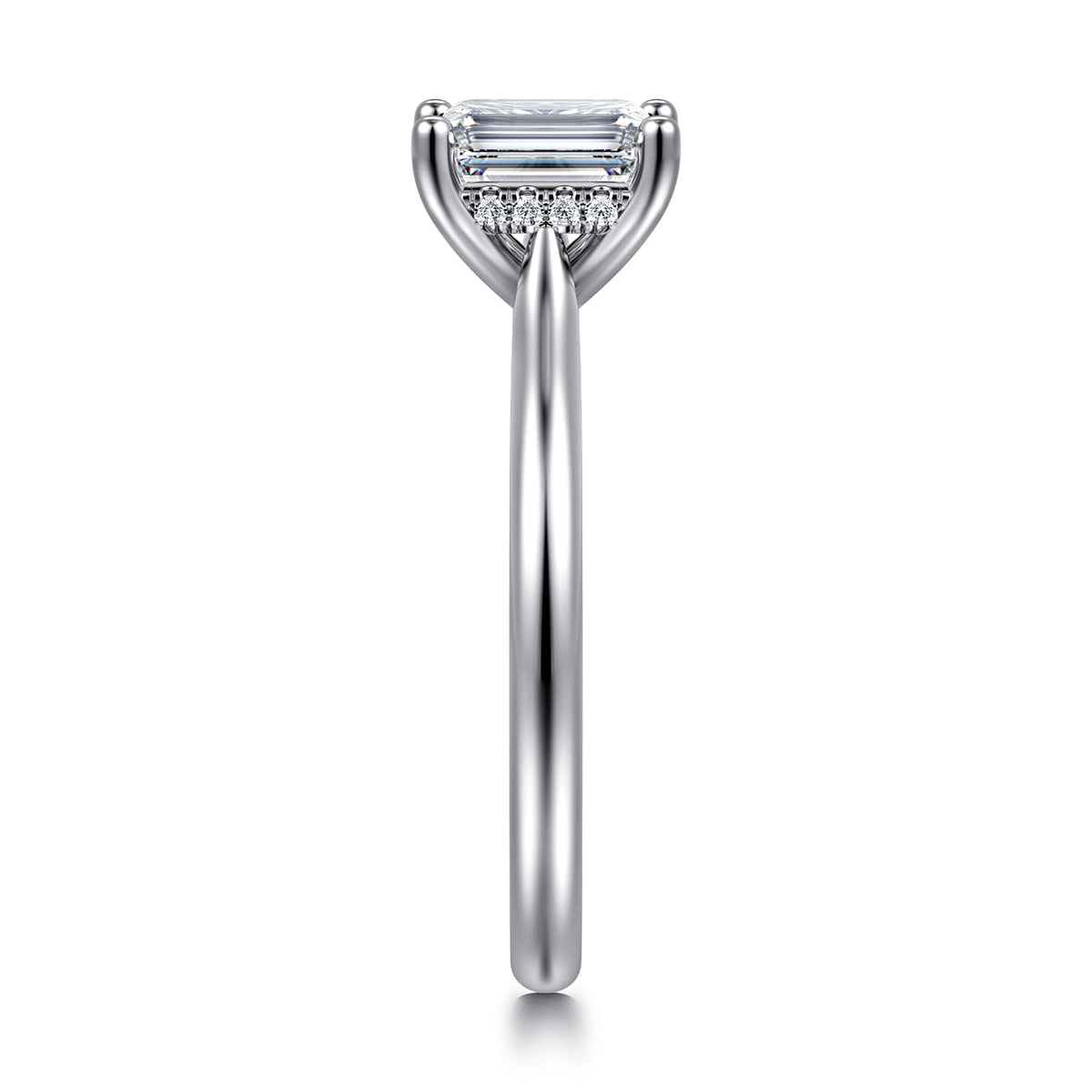14K White Gold Emerald Cut Solitaire Diamond Engagement Ring — Gabriel & Co. ER16512E4W44JJ; center stone shown for illustration, not included