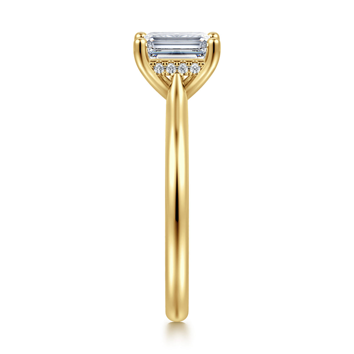 14K Yellow Gold Emerald Cut Solitaire Diamond Engagement Ring — Gabriel & Co. ER16512E4Y44JJ; center stone shown for illustration, not included