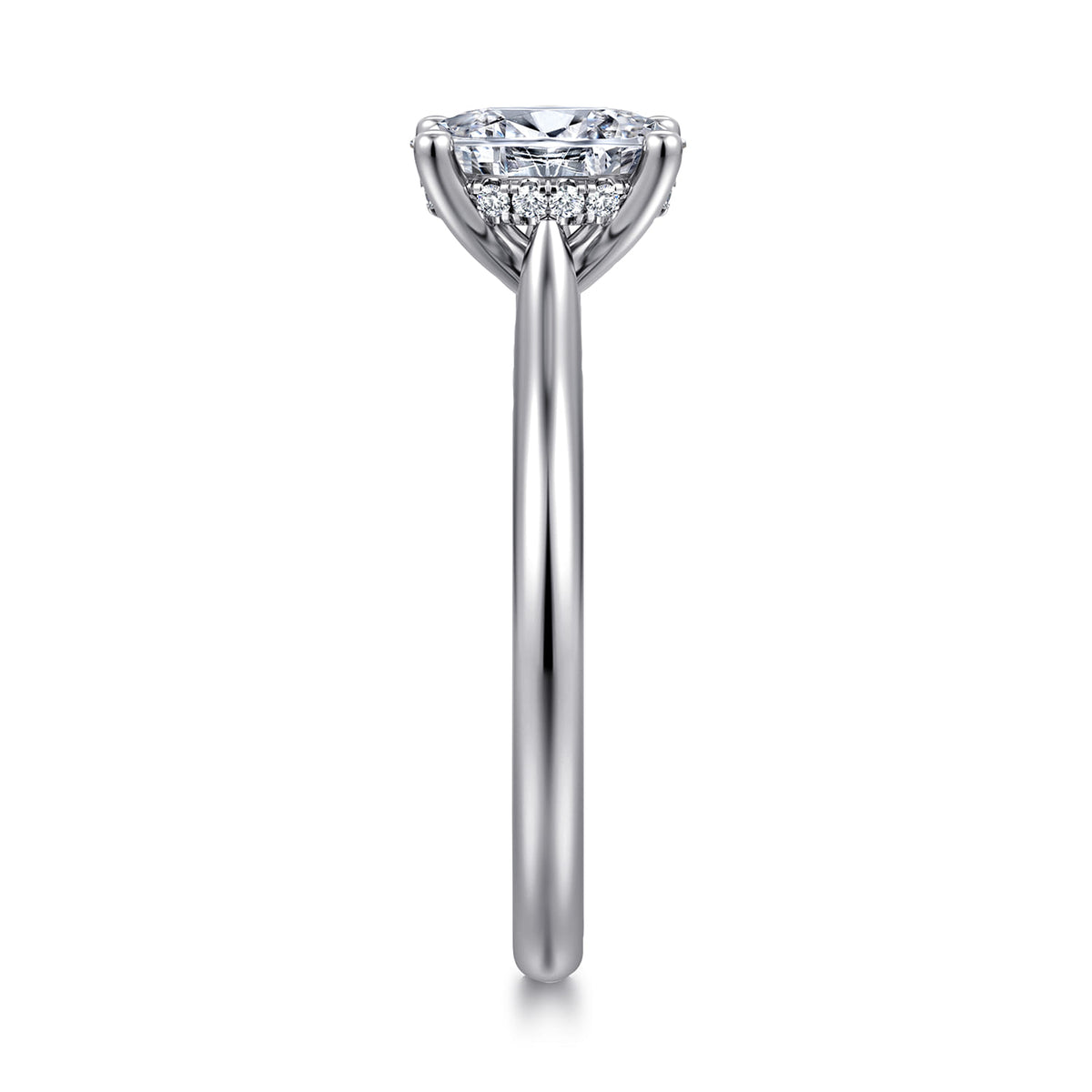 14K White Gold Oval Solitaire Diamond Engagement Ring — Gabriel & Co. ER16512O4W44JJ; center stone shown for illustration, not included