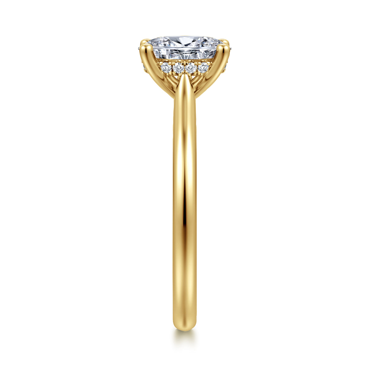 14K Yellow Gold Oval Solitaire Diamond Engagement Ring — Gabriel & Co. ER16512O4Y44JJ; center stone shown for illustration, not included