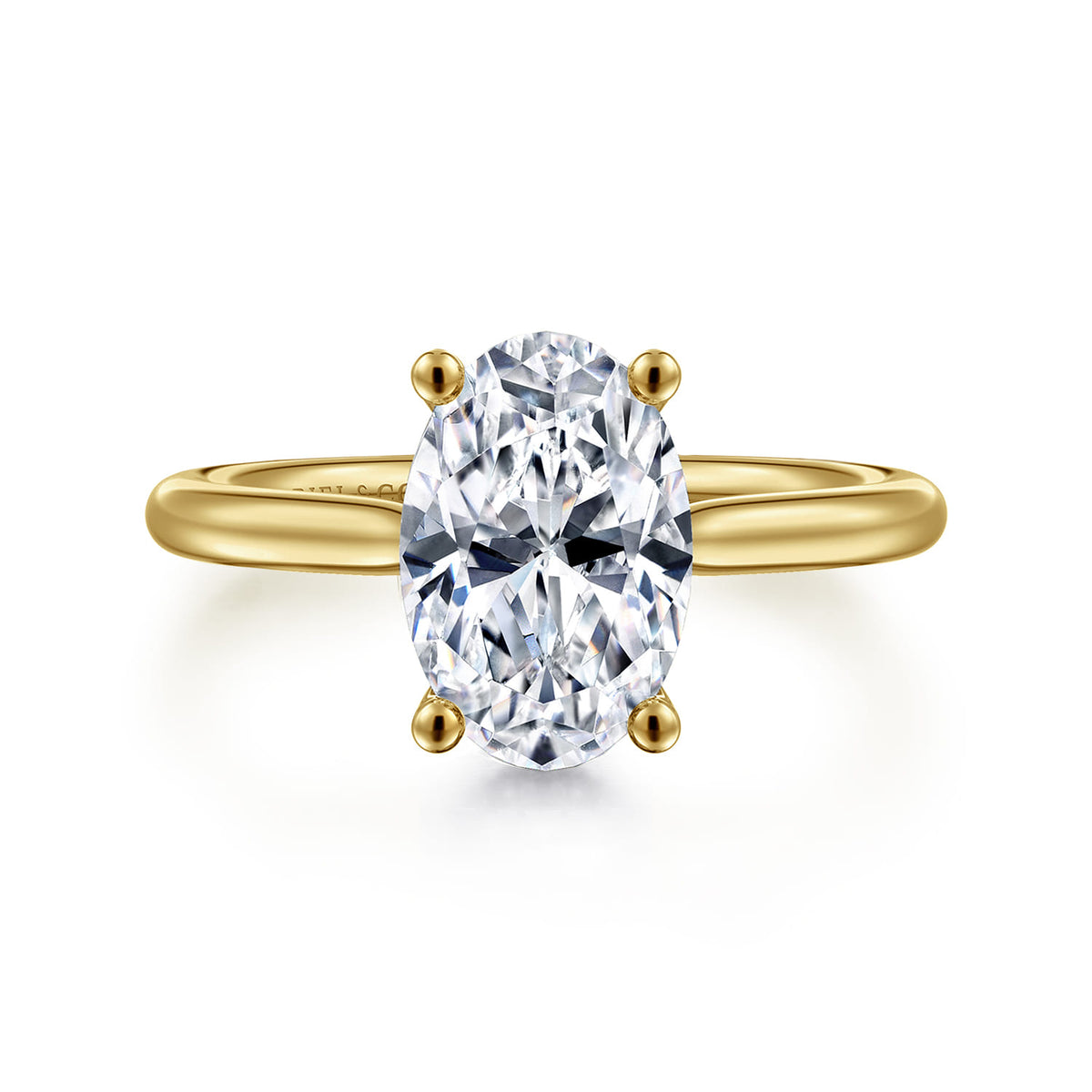 14K Yellow Gold Oval Solitaire Diamond Engagement Ring — Gabriel & Co. ER16512O8Y44JJ; center stone shown for illustration, not included