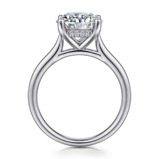 14K White Gold Round Solitaire Diamond Engagement Ring — Gabriel & Co. ER16512R12W44JJ; center stone shown for illustration, not included