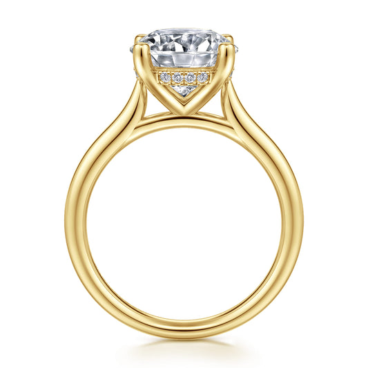 14K Yellow Gold Round Solitaire Diamond Engagement Ring — Gabriel & Co. ER16512R12Y44JJ; center stone shown for illustration, not included