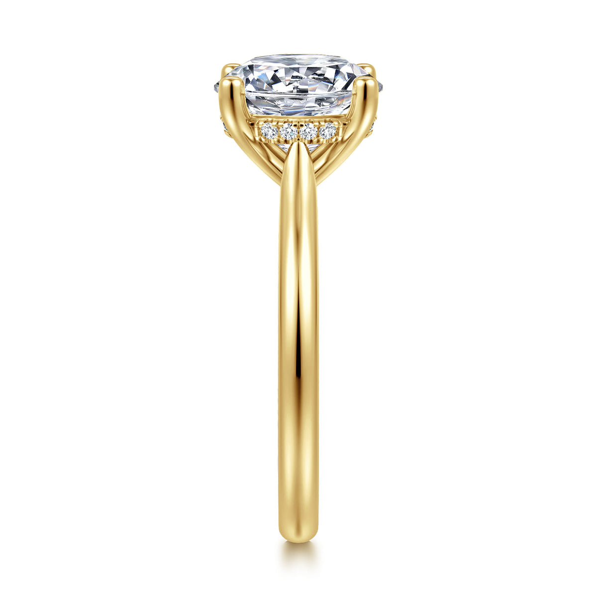14K Yellow Gold Round Solitaire Diamond Engagement Ring — Gabriel & Co. ER16512R12Y44JJ; center stone shown for illustration, not included