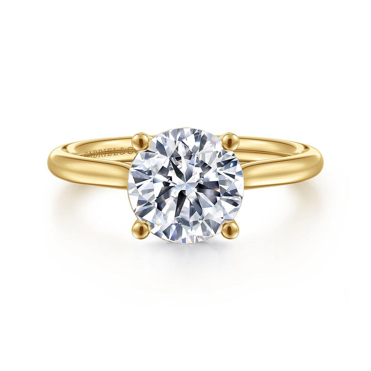 14K Yellow Gold Round Solitaire Diamond Engagement Ring — Gabriel & Co. ER16512R8Y44JJ; center stone shown for illustration, not included