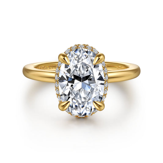 14K Yellow Gold Oval Hidden Halo Diamond Engagement Ring — Gabriel & Co. ER16516O8Y44JJ; center stone shown for illustration, not included