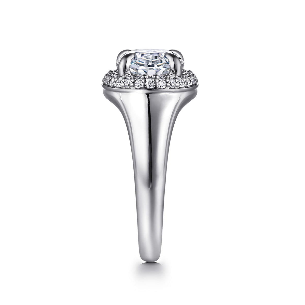 14K White Gold Oval Double Halo Diamond Engagement Ring — Gabriel & Co. ER16519O8W44JJ; center stone shown for illustration, not included