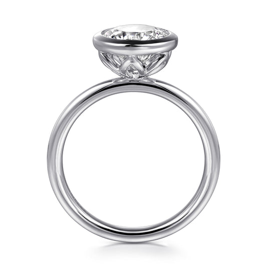 14K White Gold Round Bezel Set Diamond Engagement Ring — Gabriel & Co. ER16526R8W4JJJ; center stone shown for illustration, not included