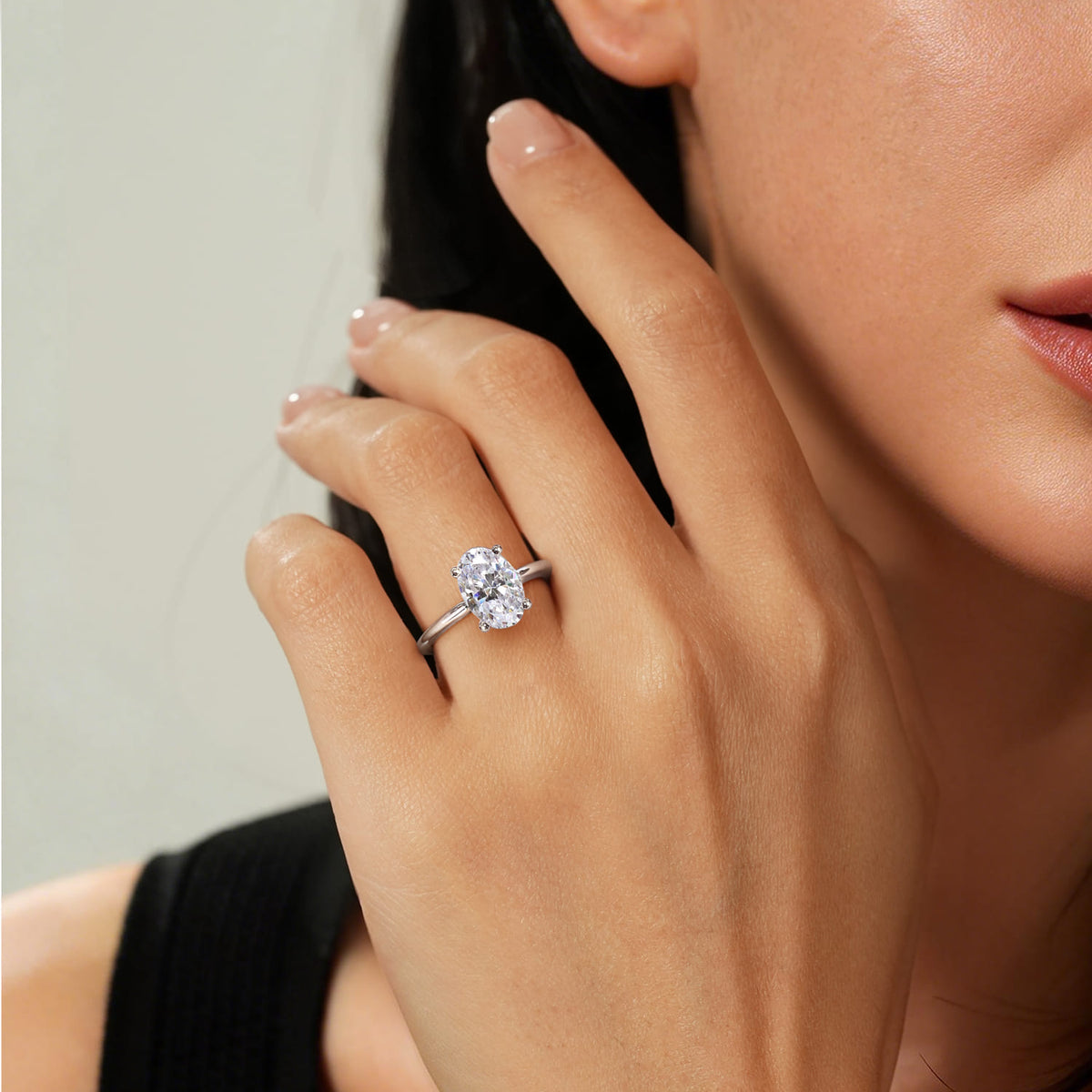 14K White Gold Oval Solitaire Diamond Engagement Ring — Gabriel & Co. ER16561O12W4JJJ; center stone shown for illustration, not included