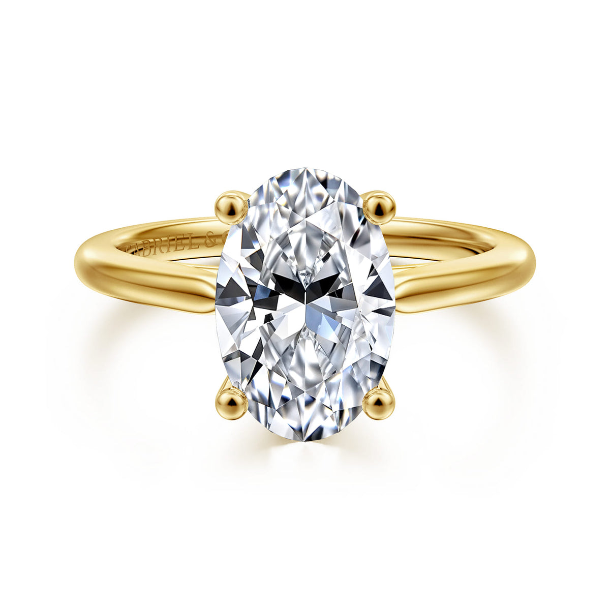 14K Yellow Gold Oval Solitaire Diamond Engagement Ring — Gabriel & Co. ER16561O12Y4JJJ; center stone shown for illustration, not included