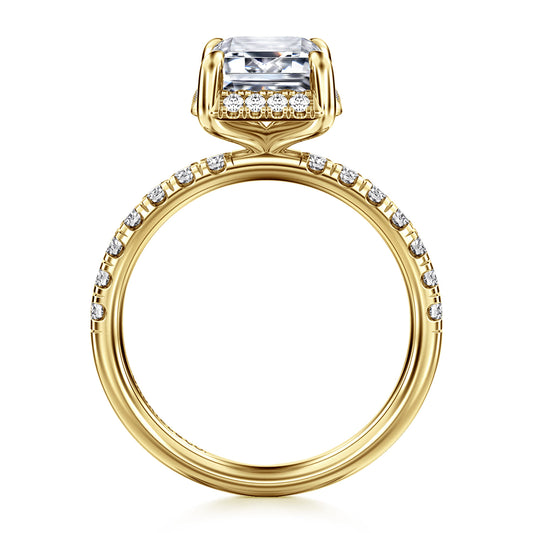 14K Yellow Gold Emerald Cut Hidden Halo Diamond Engagement Ring — Gabriel & Co. ER16568E12Y44JJ; center stone shown for illustration, not included