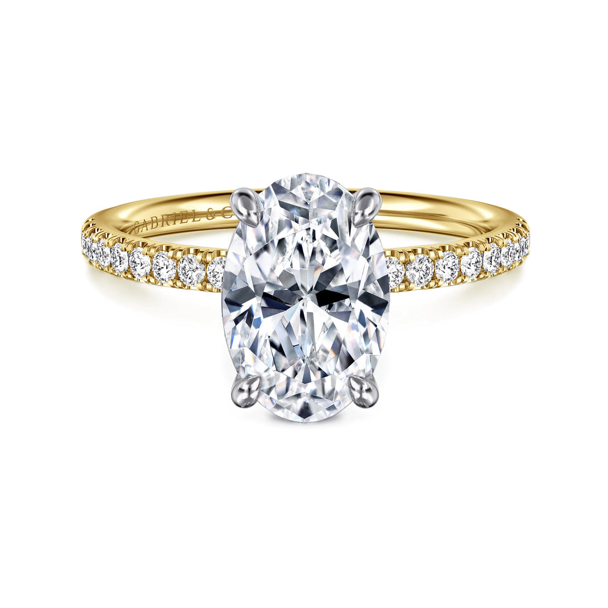 14K White-Yellow Gold Oval Diamond Engagement Ring — ER16570O8M44JJ; center stone shown for illustration, not included