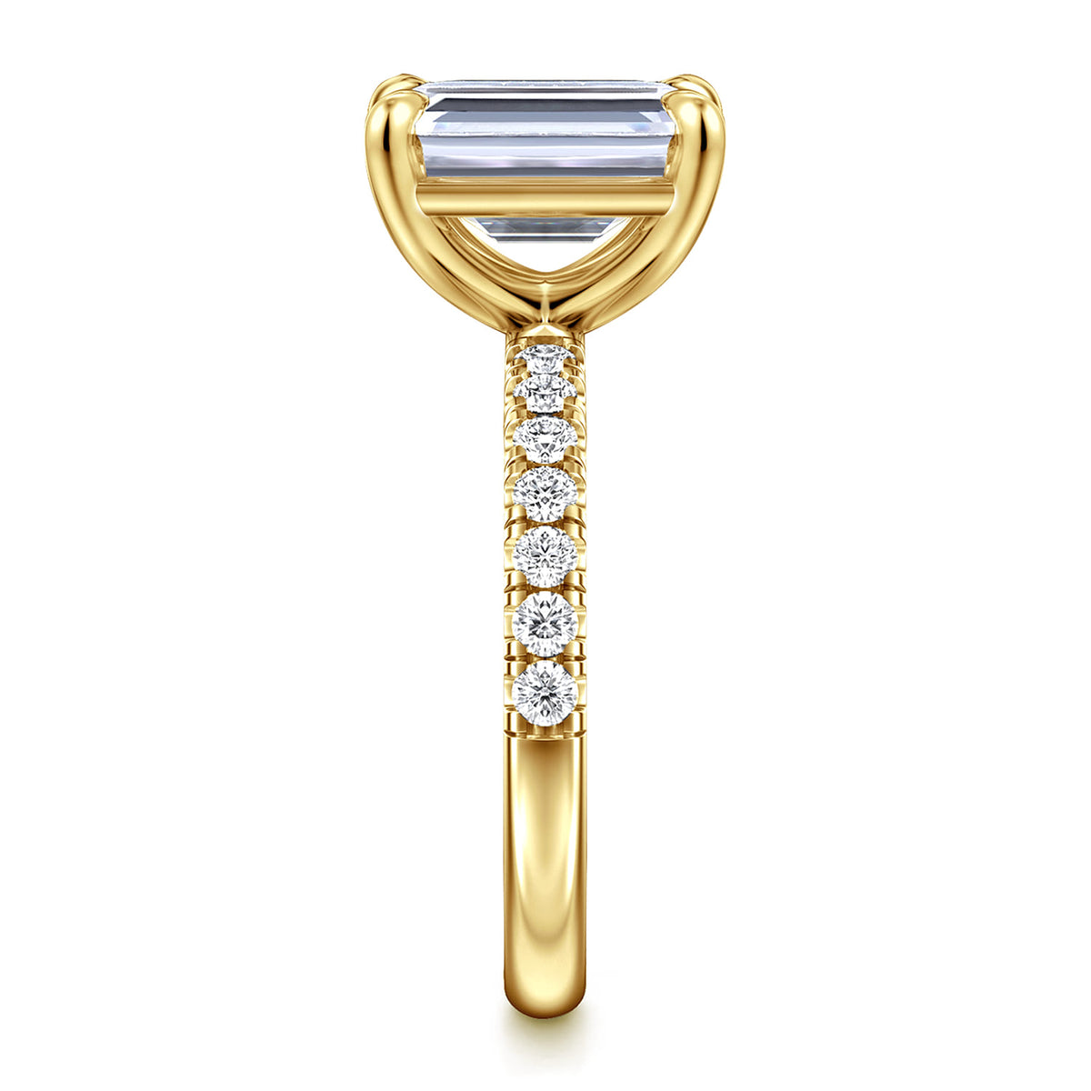 14K Yellow Gold Emerald Cut Diamond Engagement Ring — Gabriel & Co. ER16572E12Y44JJ; center stone shown for illustration, not included