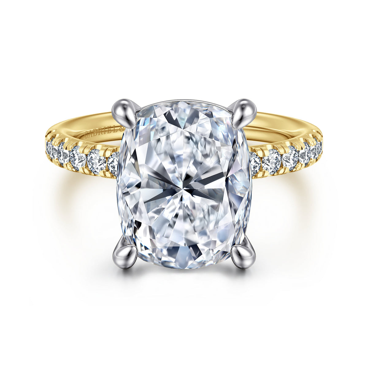 14K White-Yellow Gold Elongated Cushion Diamond Engagement Ring — ER16572G20M44JJ; center stone shown for illustration, not included