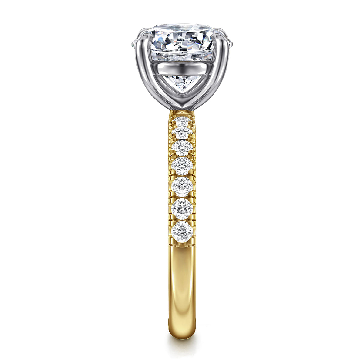 14K White-Yellow Gold Round Diamond Engagement Ring — Gabriel & Co. ER16572R12M44JJ; center stone shown for illustration, not included