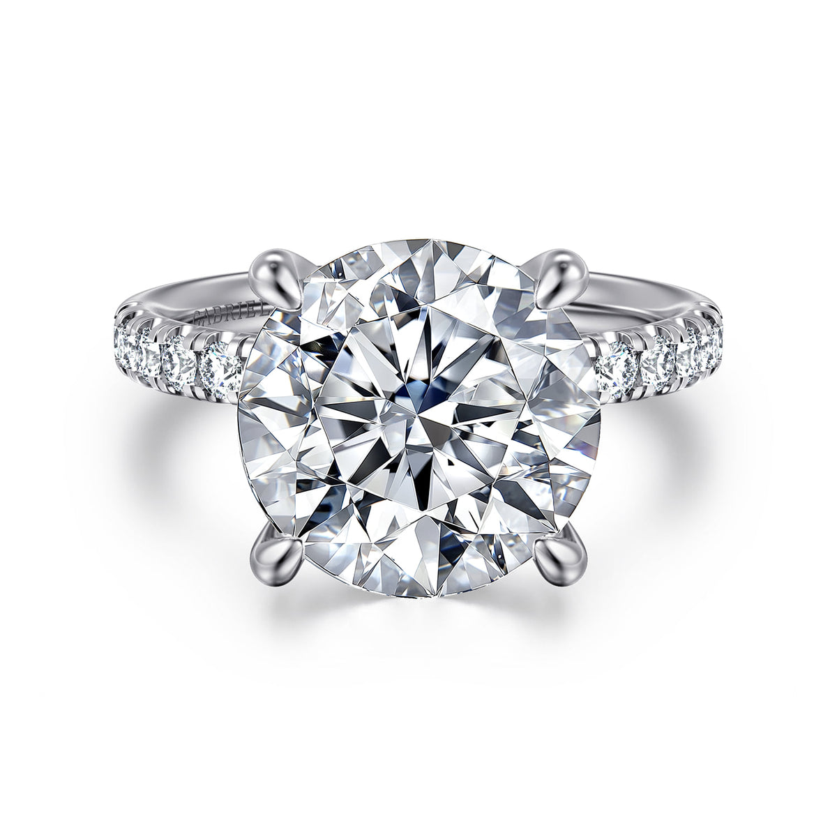 14K White Gold Round Diamond Engagement Ring — Gabriel & Co. ER16572R20W44JJ; center stone shown for illustration, not included