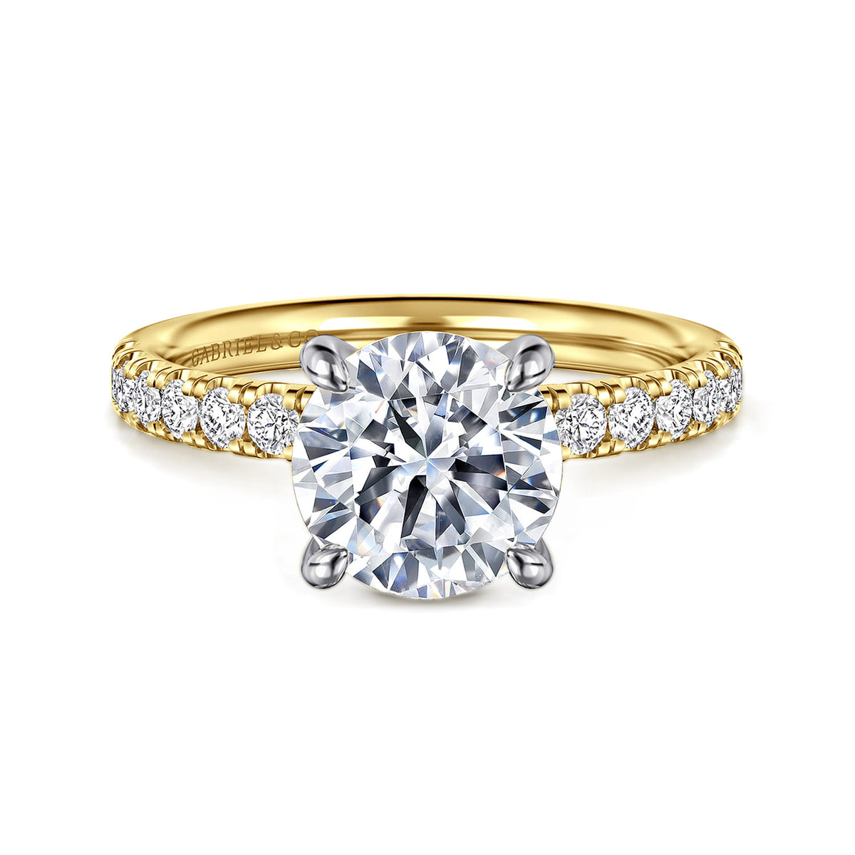 14K White-Yellow Gold Round Diamond Engagement Ring — Gabriel & Co. ER16572R8M44JJ; center stone shown for illustration, not included