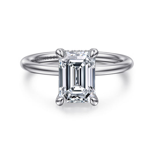 14K White Gold Emerald Cut Diamond Engagement Ring — Gabriel & Co. ER16619E8W44JJ; center stone shown for illustration, not included