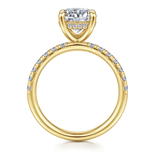 14K Yellow Gold Round Hidden Halo Diamond Engagement Ring — Gabriel & Co. ER16621R8Y44JJ; center stone shown for illustration, not included