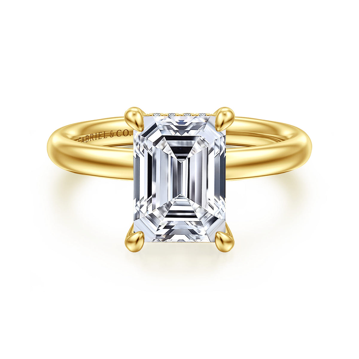 14K Yellow Gold Emerald Cut Diamond Engagement Ring — Gabriel & Co. ER16622E10Y44JJ; center stone shown for illustration, not included