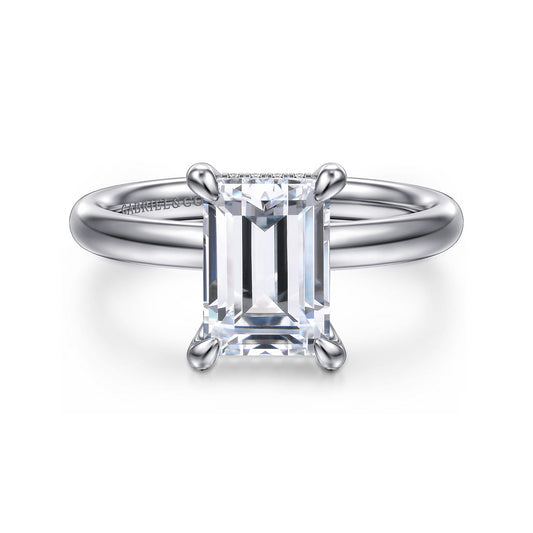14K White Gold Emerald Cut Diamond Engagement Ring — Gabriel & Co. ER16622E8W44JJ; center stone shown for illustration, not included